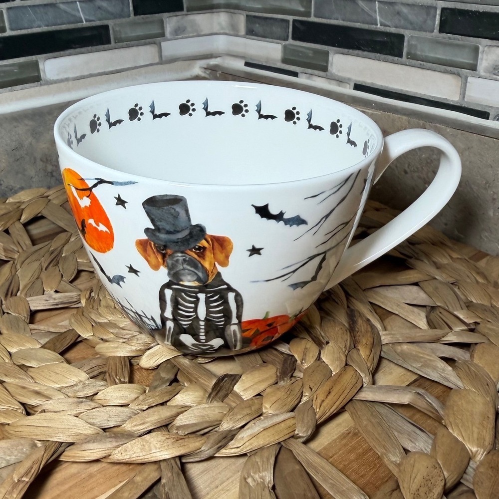 Portobello By Design Bony Boxer Halloween Bone China Oversized Mug Skeleton Dog